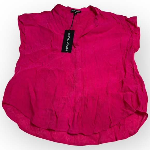 NWT Modern Works Fuchsia Pink Button-Up Sleeveless Top - Size Small - Picture 1 of 6